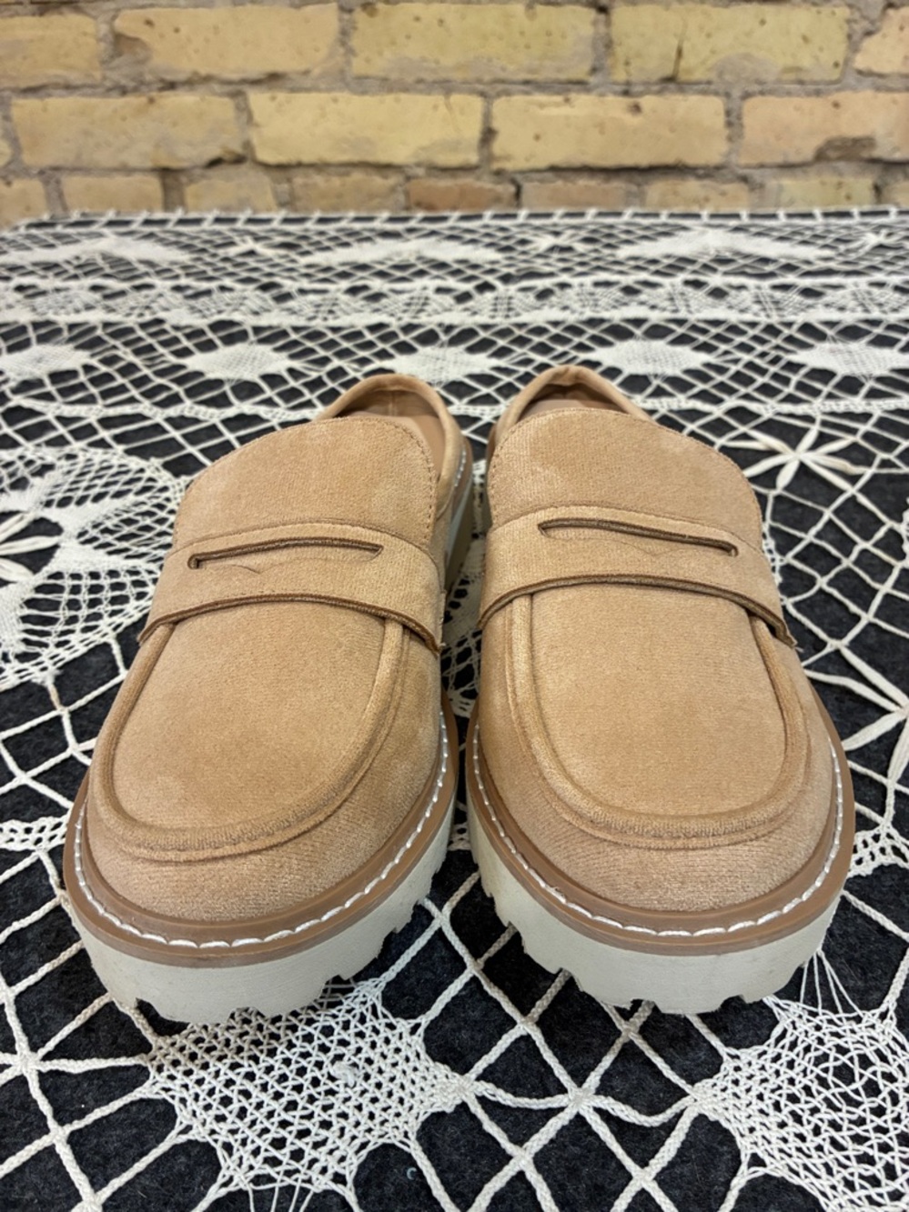 Pierre Dumas Mora Tan Faux Suede Chunky Slip-On Loafers, 9 - Picture 3 of 6